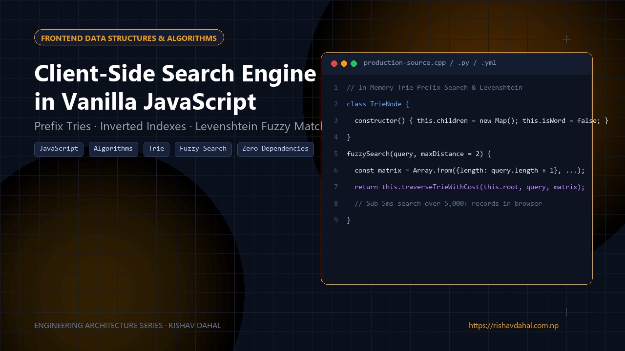 Client-side search engine architecture with in-memory prefix indexing and Devanagari normalization